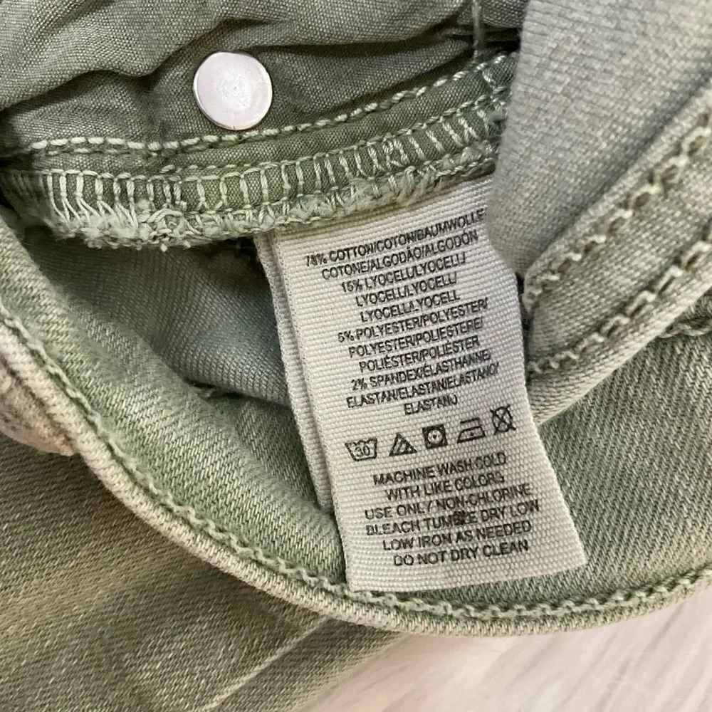 Free People Moss Green High-Rise Busted Knee Skinny Jeans 26